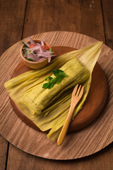 Green tamal corn snack traditional peruvian food 