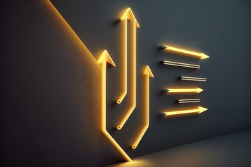 3d render, abstract minimalist geometric background. Cycled neon arrow, linear sign. Repeat concept