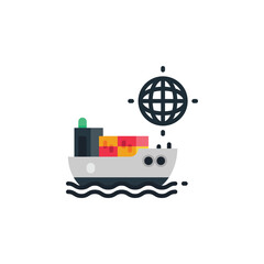 Cargo ship with globe, shipment flat icons. Vector illustration. Isolated icon suitable for web, infographics, interface and apps.