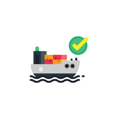 Cargo ship with check mark, shipment flat icons. Vector illustration. Isolated icon suitable for web, infographics, interface and apps.