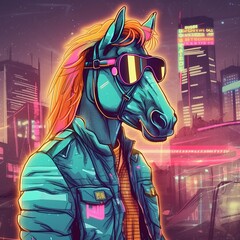 retro futuristic horse on the street