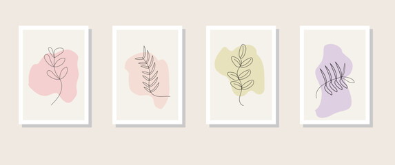 Wall Art with Background Boho,Abstract leaf compositions botanical Art design for , Minimal and natural wall art