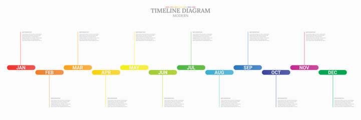 Fototapeta na wymiar info graphic time line for 12 months, 1 year suitable for your business presentation, with easy-to-understand pictures. with 12 step option Print
