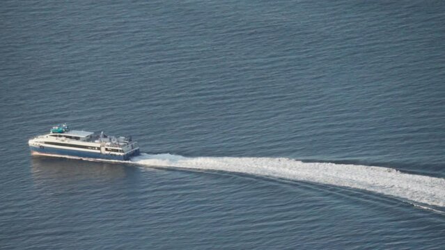Ferry Boat With Tourists Cruising In The Fjord In Summer In Lovund, Norway. - static
