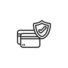 Credit card with shield, payment safety outline icons. Vector illustration. Isolated icon suitable for web, infographics, interface and apps.