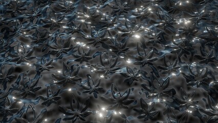 A seamless 3d illustrations  Indica leaves in dark shiny background.