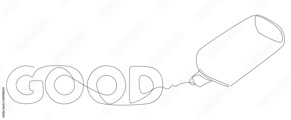 Poster one continuous line of good text written with a pencil, felt tip pen. thin line illustration vector 