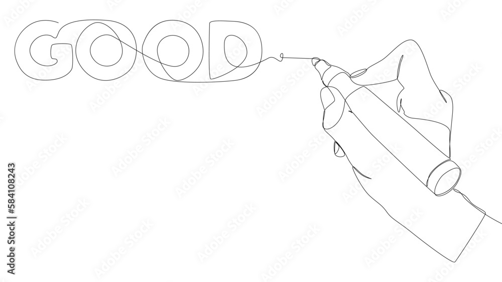 Poster one continuous line of good text written with a pencil, felt tip pen. thin line illustration vector 