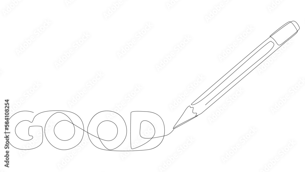 Poster one continuous line of good text written with a pencil, felt tip pen. thin line illustration vector 
