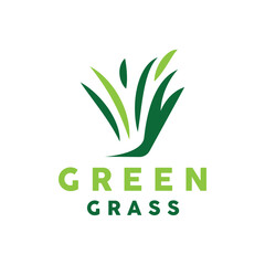 Green Grass Logo, Nature Plant Vector, Agriculture Leaf Simple Design, Template Icon Illustration