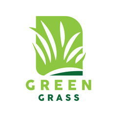 Green Grass Logo, Nature Plant Vector, Agriculture Leaf Simple Design, Template Icon Illustration