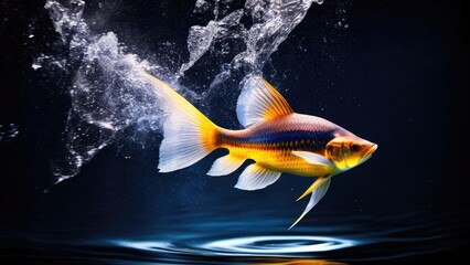 Beautiful Fish swimming in dark water. Isolated on black background, VFX shot. AI Generated.