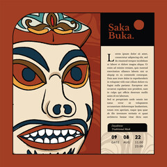 dayaknese traditional mask called saka buka indonesia culture handrawn illustration