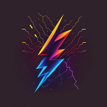 Colorful Neon Lightning Thunder Bolt Generative AI