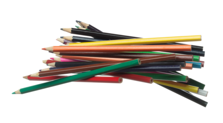 Pencil in various color fly floating in mid air. Many group new long colour pencils fall as education school stationary. Abstract pencil explode unbox. White background isolated high speed shutter