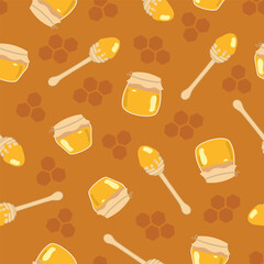 Honey Jars and Wands with Honeycombs in the Background Surface Design Seamless Repeat Pattern Design Eps 10 Vector 
