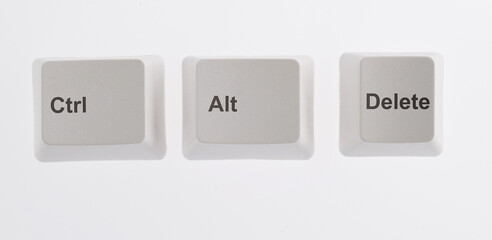 Keyboard Ctrl Alt Del keys on white background