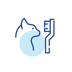 Cat and toothbrush. Pet healthcare. Pixel perfect, editable stroke line icon