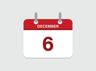 6th December calendar icon. Calendar template for the days of December.