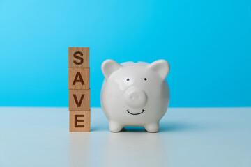 Piggy bank with word save