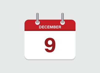 9th December calendar icon. Calendar template for the days of December.