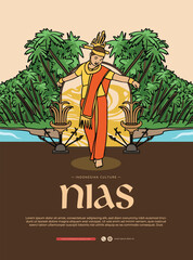 nias indonesia culture fanari moyo dance handrawn illustration poster design inspiration