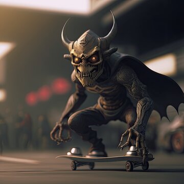 Um monstro fofo andando de skate. 