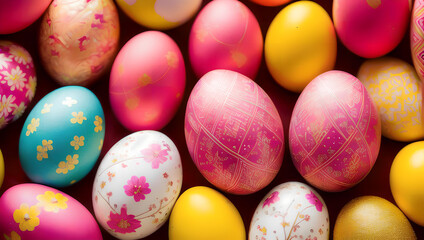 Fototapeta na wymiar colorful eggs, easter eggs in a basket, Easter Greetings