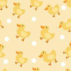 Seamless Pattern with Hand Drawn Cartoon Duck Design. Little cute duck , design for baby and child, can be used for invitations, nursery art decor, etc