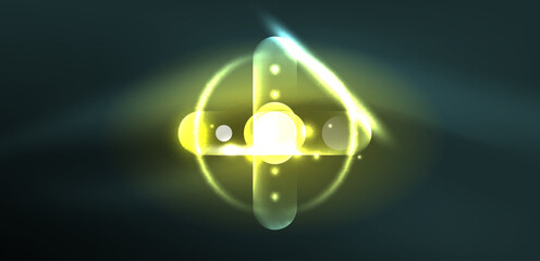 Abstract glowing neon light techno circles background