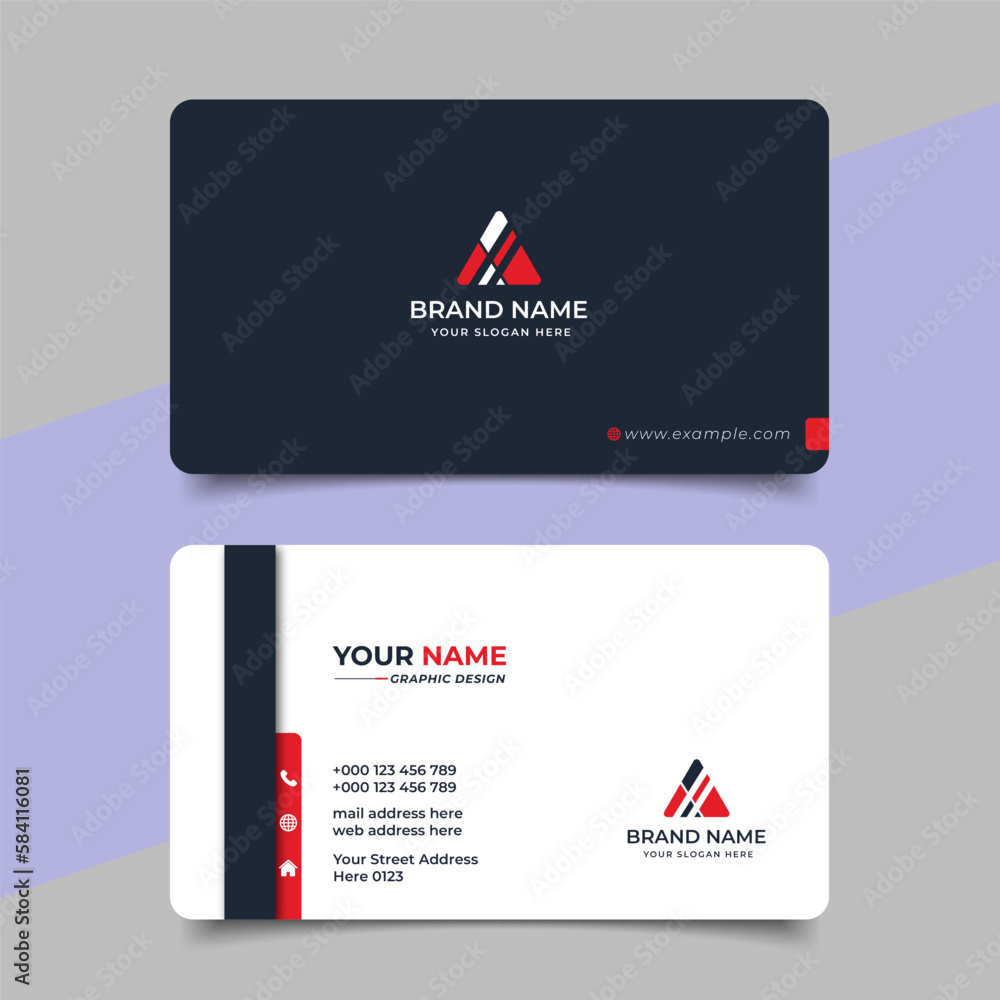 Wall mural red modern creative business card and name card horizontal simple clean template vector design