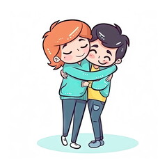Obraz premium Cartoon character of hugging couple, lover, white background