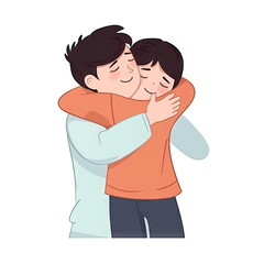 Cartoon character of hugging couple, lover, white background