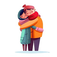 Cartoon character of hugging couple, lover, white background