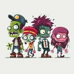 Fototapeta premium Collection of Cartoon character of zombies, white background, vector illustration, Made by AI, Artificial intelligence