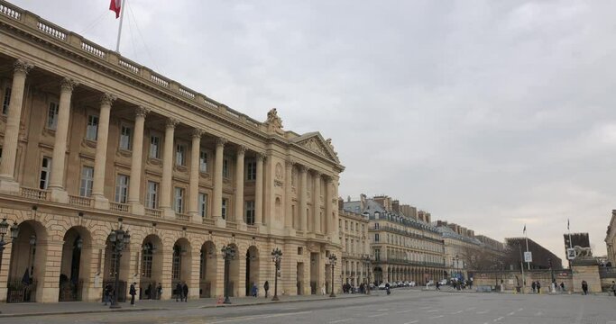 Exterior Facade Of Hotel de la Marine On Place de la Concorde In Paris, France. - tilt down