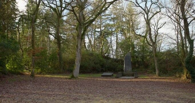 Monument Aux fusillés de Belle-Beille At Saint Nicolas Park During Winter In Angers, France. Wide Shot