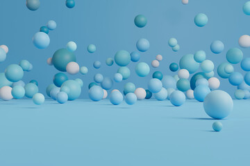 Blue Balls floating on background. 3d illustration. Abstract.
