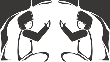 The illustration background with the theme of Ramadan and Eid al-Fitr, Eid al-Adha, has a picture of a Muslim praying. This design is perfect for posters, greeting cards, website wallpapers, and other