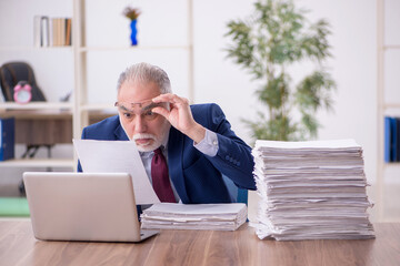 Old male employee working in the office