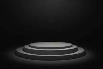 grey rectangle podium on dark background with spotlights. pedestal for product display 3d rendered