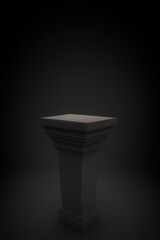 grey rectangle podium on dark background with spotlights. pedestal for product display 3d rendered