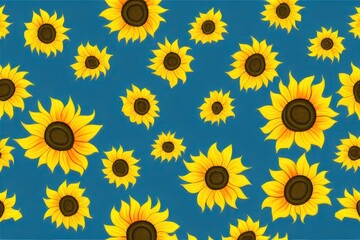 sun flower on blue background, sunflower pattern texture for fabric