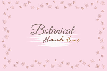 Alamanda line flowers.
frame and pink background vector illustration.