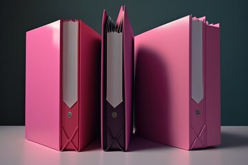 Three pink office folders