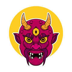the traditional japanese demon oni mask illustration