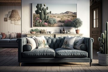 Modern design sofa in interior farmhouse living room