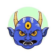 the traditional japanese demon oni mask illustration