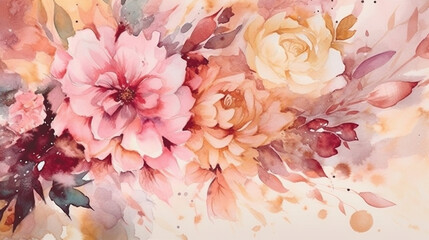 Floral Watercolor Background in Pretty Pink and Purple Pastel Colors, Wedding, Bridal, and Mothers Day Themed Flower Illustrations - Generative AI