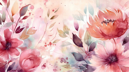 Floral Watercolor Background in Pretty Pink and Purple Pastel Colors, Wedding, Bridal, and Mothers Day Themed Flower Illustrations - Generative AI